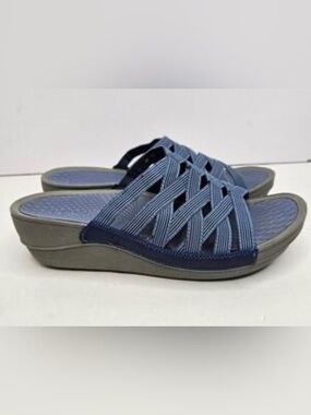 Baretraps Women’s Braverly Blue Strappy Slide Wedge Sandals Comfort Size 9.5